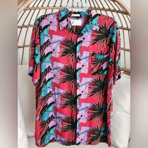 Islander Brand Men's Classic Hawaiian Print Button Front Chest Pocket Shirt Sz L